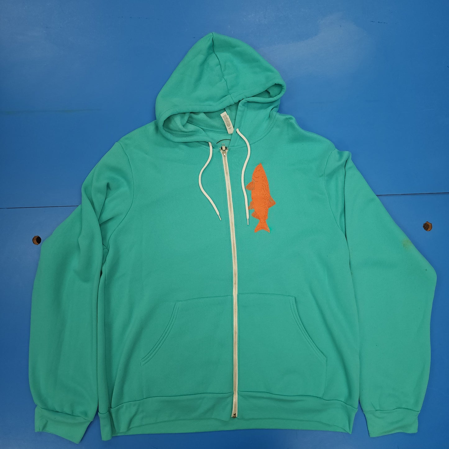 Blemished - Salmon Fish Zip-Up Hoodie Teal