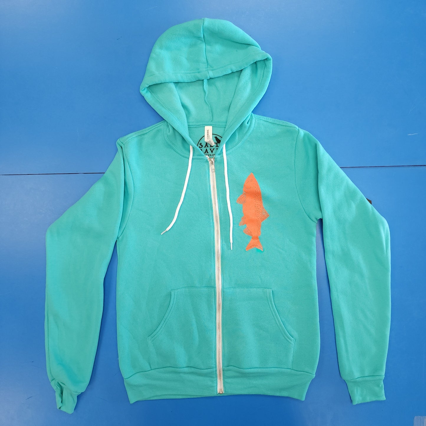 Blemished - Salmon Fish Zip-Up Hoodie Teal