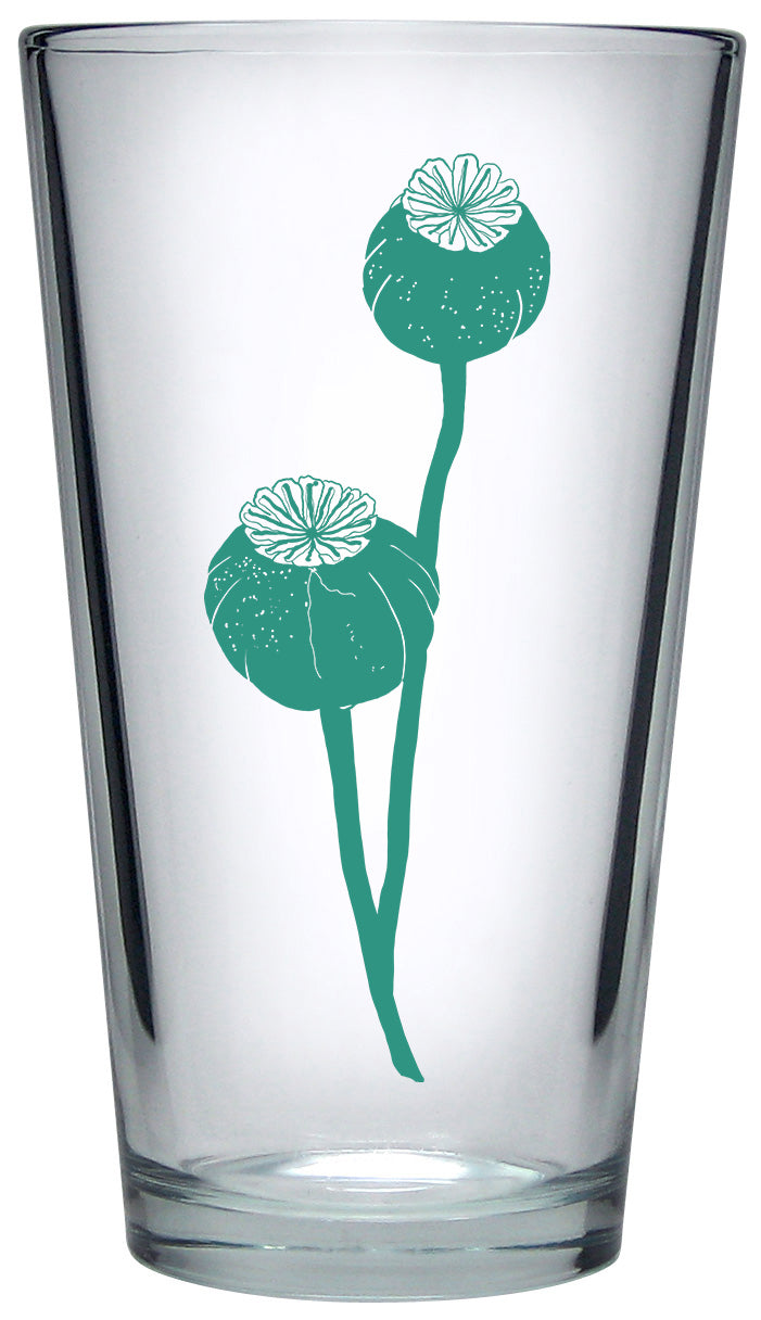 Aqua Poppy Pod Pint Glasses - Botanical Series