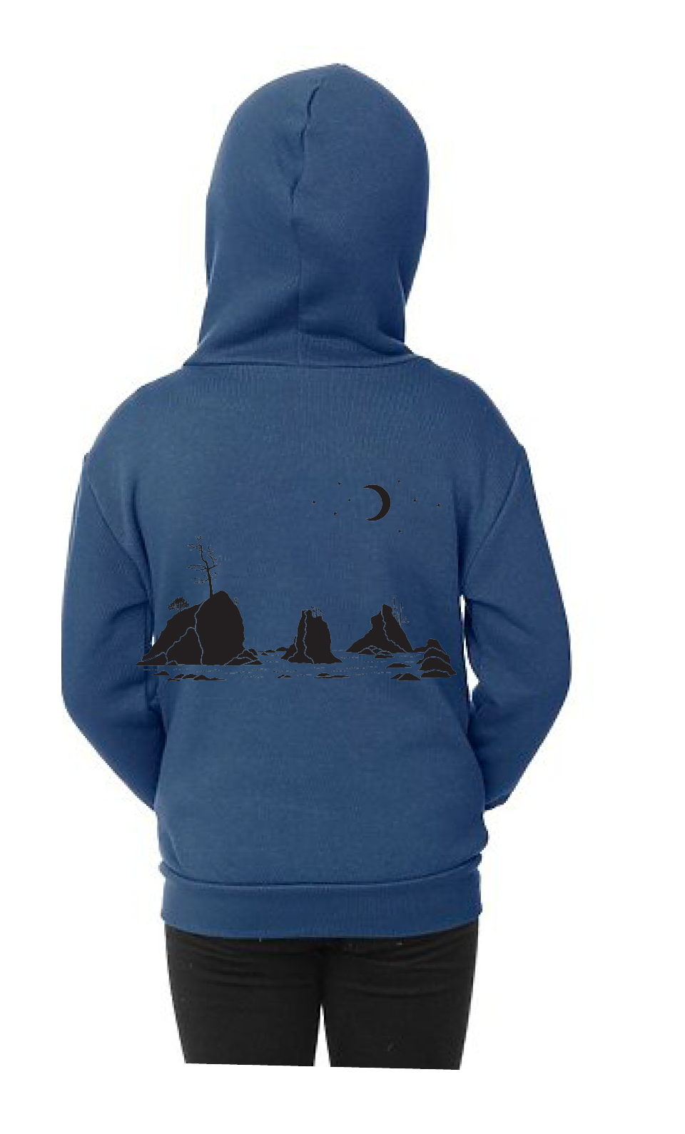 Moon Over Three Graces - Youth Zipped Hoodie Navy