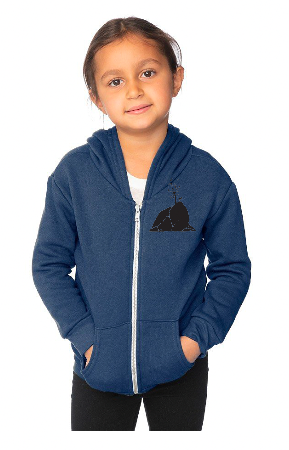 Moon Over Three Graces - Youth Zipped Hoodie Navy