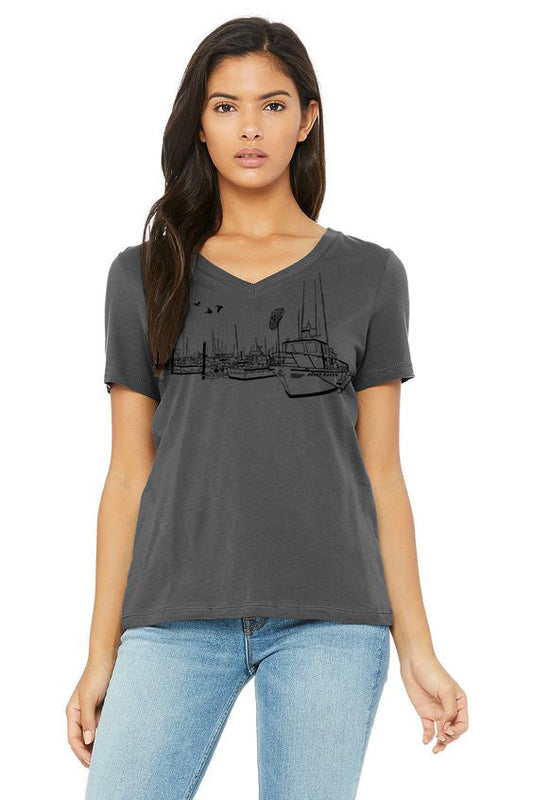 Salty Port V-Neck Tee  - Women's Asphalt