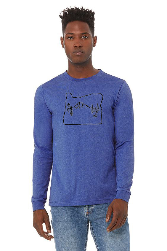 Oregon Map Mt Hood Long Sleeve T-Shirt - Unisex Heather True Royal