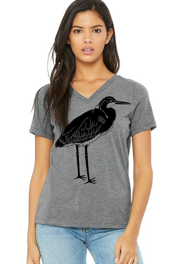 Blue Heron V-Neck Tee - Women's Grey Tri-Blend