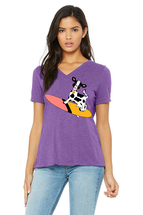 Cowabella T-Shirt - Women's V Neck  Purple Tri-Blend