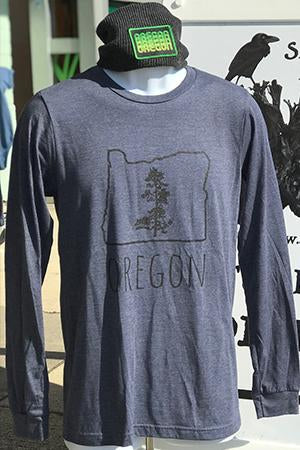 Oregon Pine T-Shirt - Long Sleeve Unisex Heather Navy