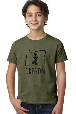 Oregon Pine T-Shirt - Youth Military Green