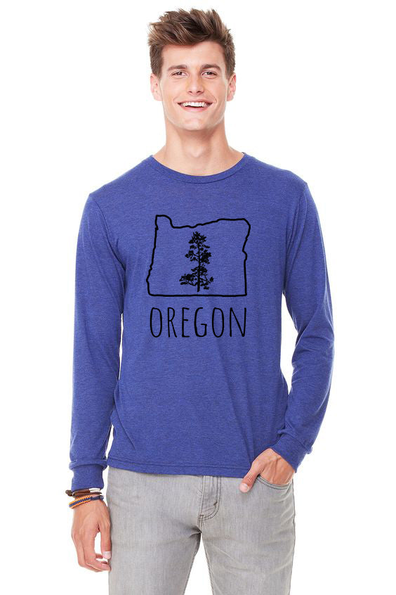 Oregon Pine T-Shirt - Long Sleeve Unisex Heather Navy