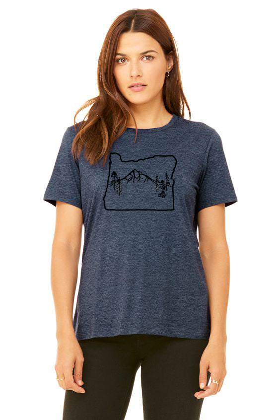 Oregon Map Mt Hood T-Shirt - Women's Heather Navy